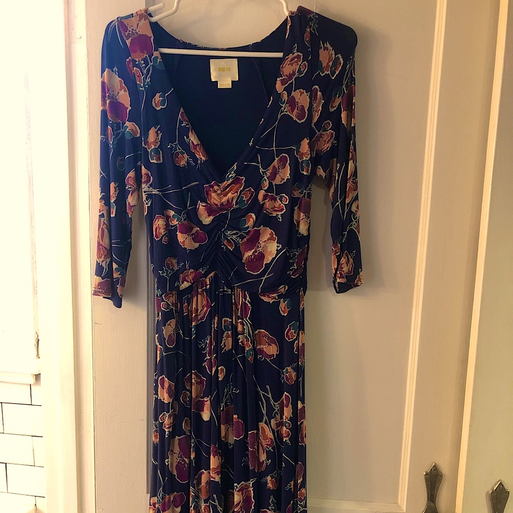 Navy Anthropologie Maeve Dress with Floral Pattern